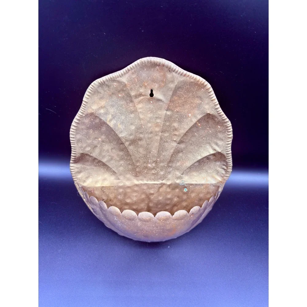 Vintage Brass Seashell Wall Pocket Planter Hammered Metal Scalloped Decor